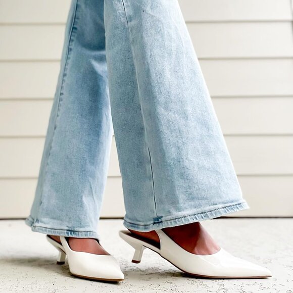 Women Slingback White Heel Pumps Dressy Kitten Heels Sandals Wide Width Shoes - Picture 4 of 6